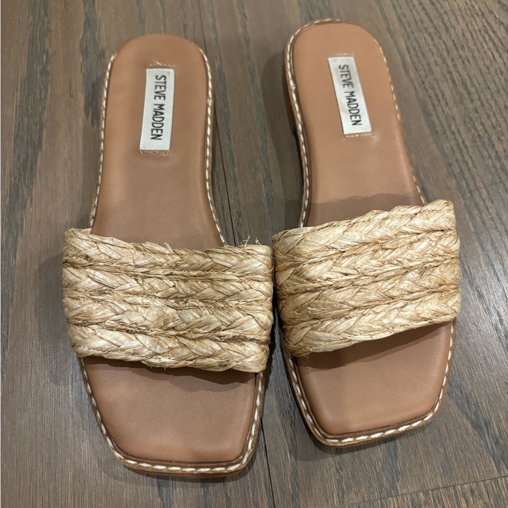 Steve Madden Natural Woven Slide Sandals